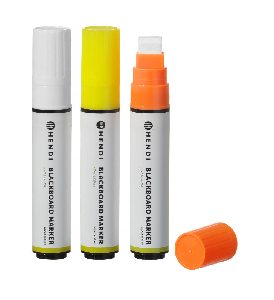 Tavle Markers 15 mm, 1 hvit, 1 oransje og 1 gul markør, 3 stk