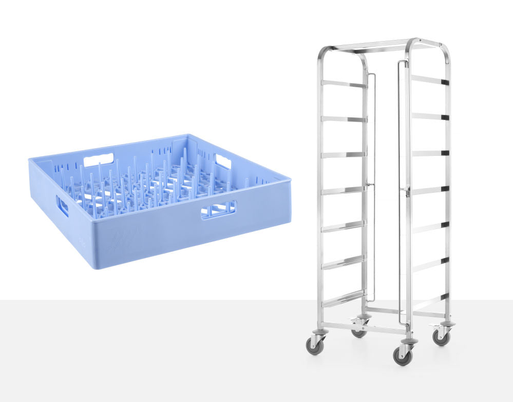Mobil tralle for oppvaskmaskinkurver - 7 x 500x500 mm, 615x560x (h) 1700mm