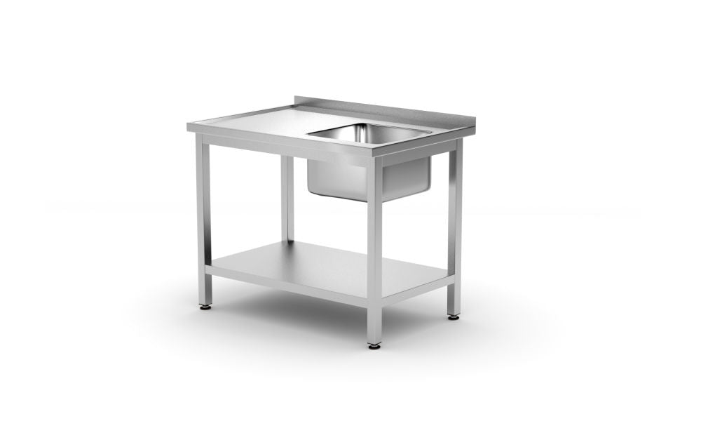 Oppvask bord enkelt med hylle,  til høyre, 1000x700x (h) 850mm