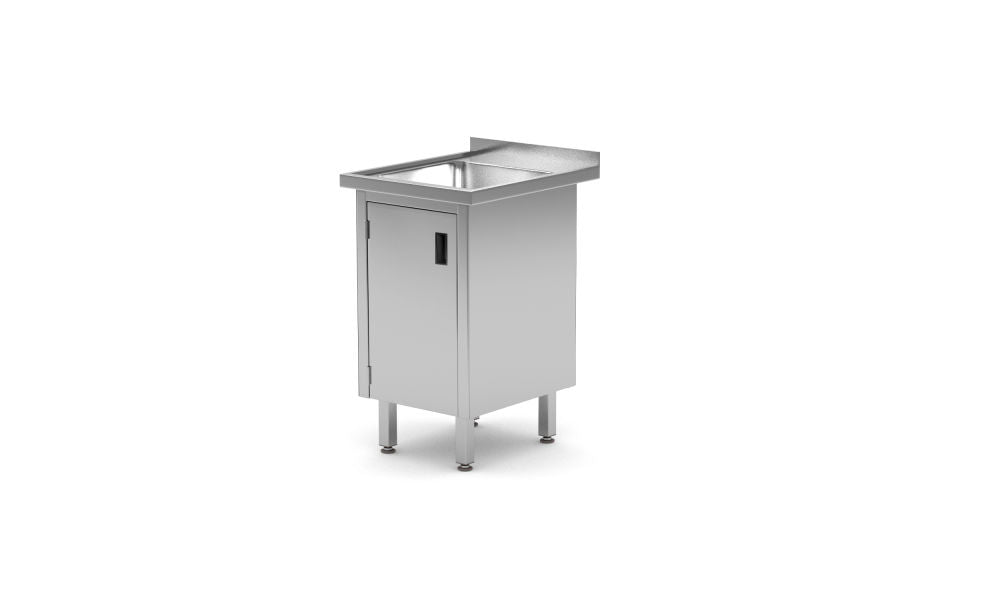 Oppvask bord enkelt med skap - sveiset, dybde: 600 mm., 600x600x (h) 850mm