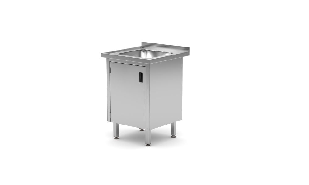 Oppvask bord enkelt med skap - sveiset, dybde: 600 mm., 600x600x (h) 850mm