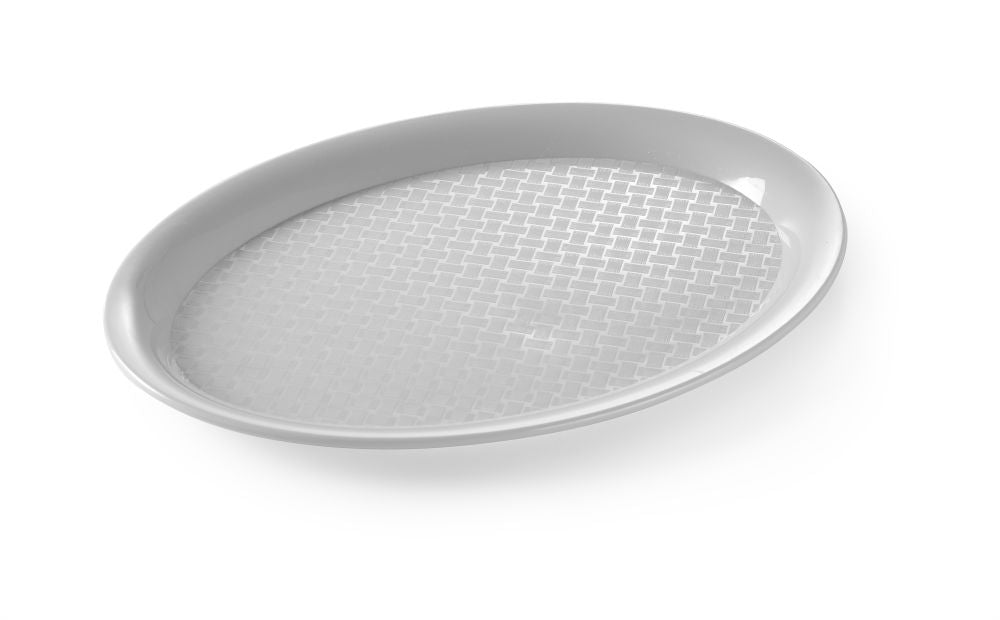 Polypropylen fastfood - brett, oval, lysegrå, 265x195x (H) 15mm