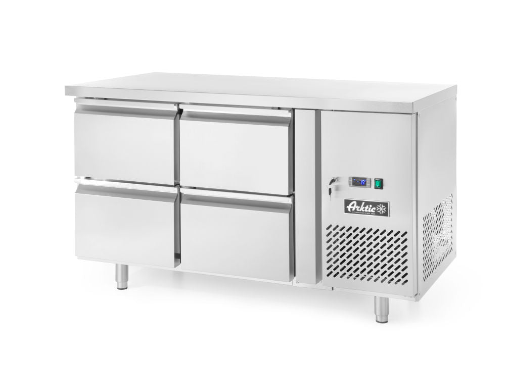 Arbeidsbenk kjøling med 4 skuffer Profi Line 280L, arktic, 230v/250w, 1360x700x (h) 850mm - for Storkjøkken - XL - Storkjøkken
