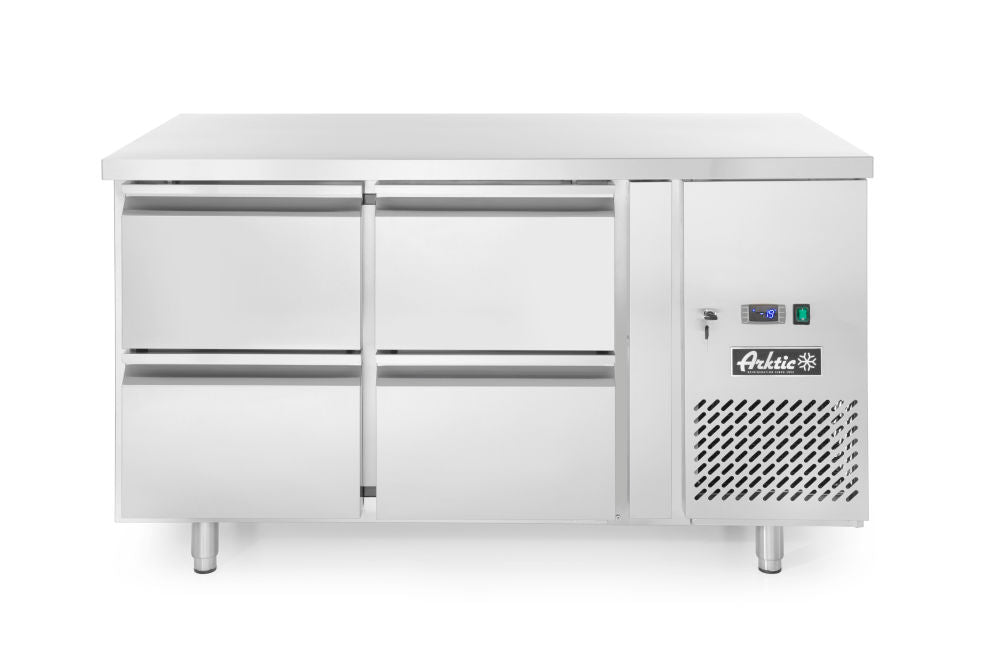 Arbeidsbenk kjøling med 4 skuffer Profi Line 280L, arktic, 230v/250w, 1360x700x (h) 850mm - for Storkjøkken - XL - Storkjøkken