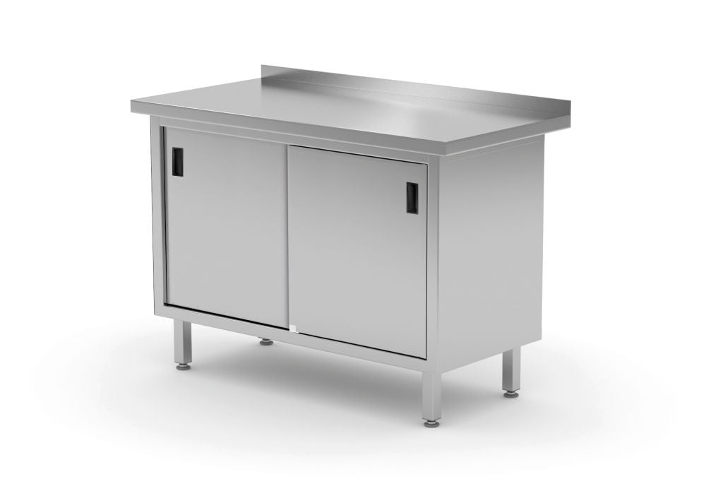 Arbeidsbord med skap/skyvedører - sveiset, 1200x600X (H) 850mm - for Storkjøkken - XL - Storkjøkken