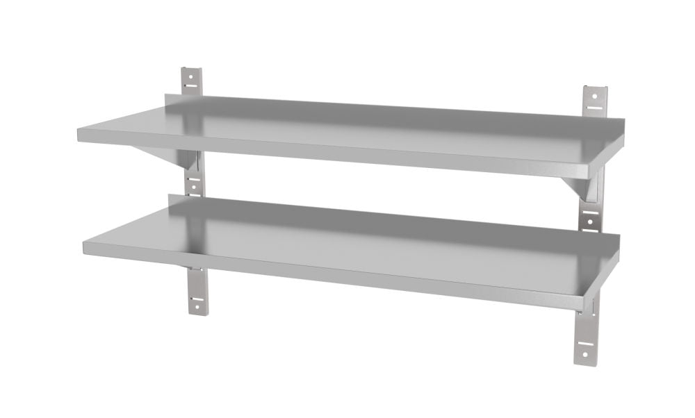 Dobbel justerbar vegghylle, med to stålbraketter, 1000x300x (h) 600mm - for Storkjøkken - XL - Storkjøkken