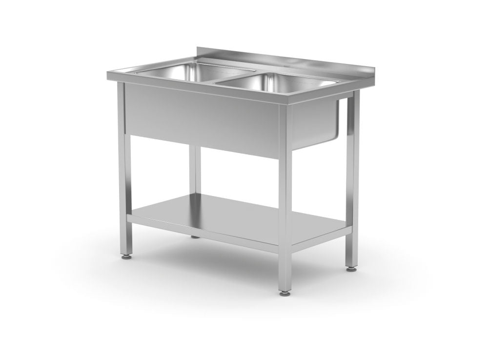 Dobbelt synkebord med hylle - for selvmontering, 1000x600x (h) 850mm - for Storkjøkken - XL - Storkjøkken