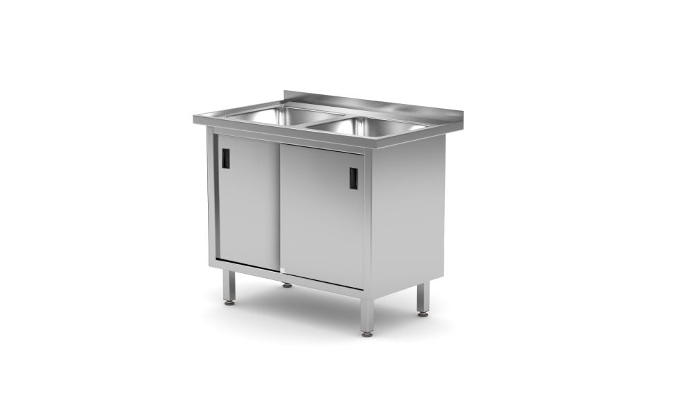 Dobbelt vaskebord med skap - sveiset., 1000x600X (H) 850mm - for Storkjøkken - XL - Storkjøkken