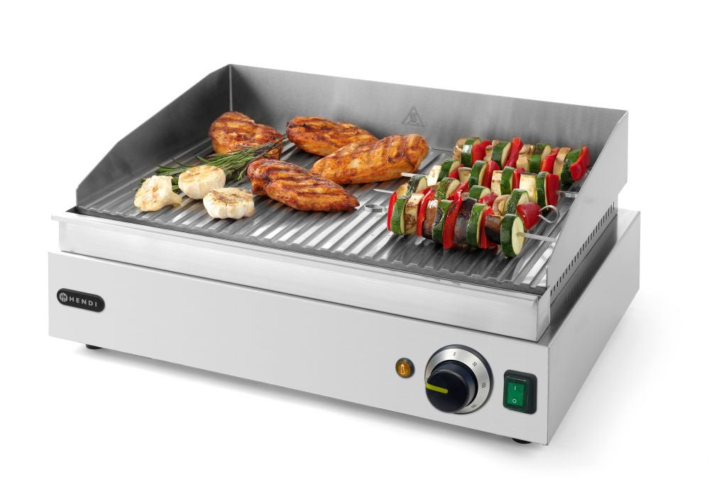 Flatgrill rillet, helt ribbet, 230V/2400W, 550x420X (H) 240mm - for Storkjøkken - XL - Storkjøkken
