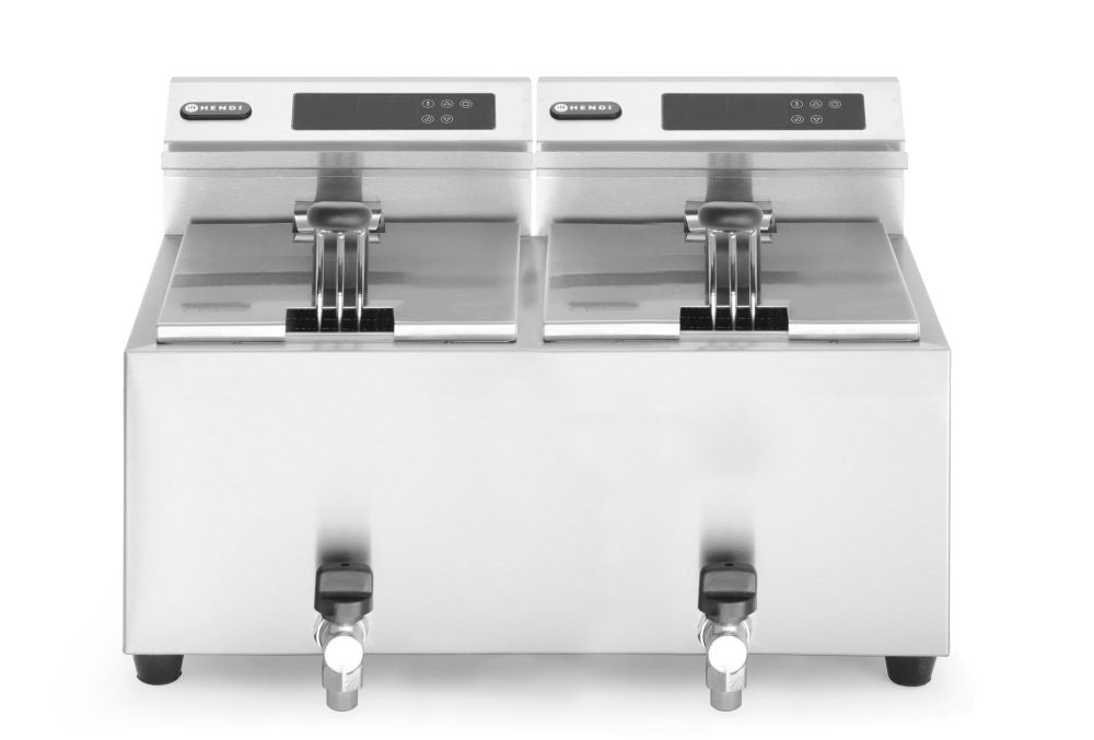 Frityr koker med avløps kran Digital - 2 x 8 L, 16L, 230V/7000W, 605x515x (H) 345mm - for Storkjøkken - XL - Storkjøkken