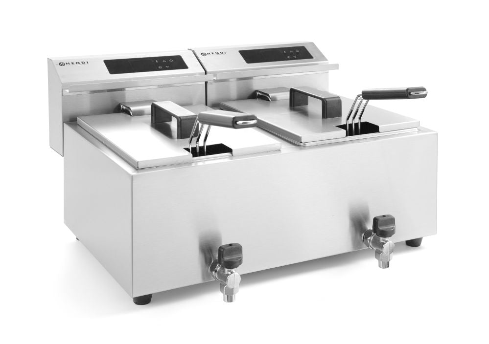 Frityr koker med avløps kran Digital - 2 x 8 L, 16L, 230V/7000W, 605x515x (H) 345mm - for Storkjøkken - XL - Storkjøkken