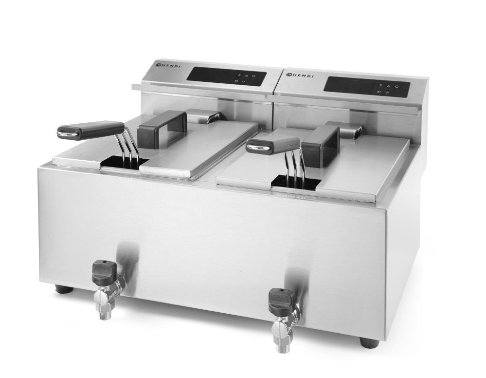Frityr koker med avløps kran Digital - 2 x 8 L, 16L, 230V/7000W, 605x515x (H) 345mm - for Storkjøkken - XL - Storkjøkken