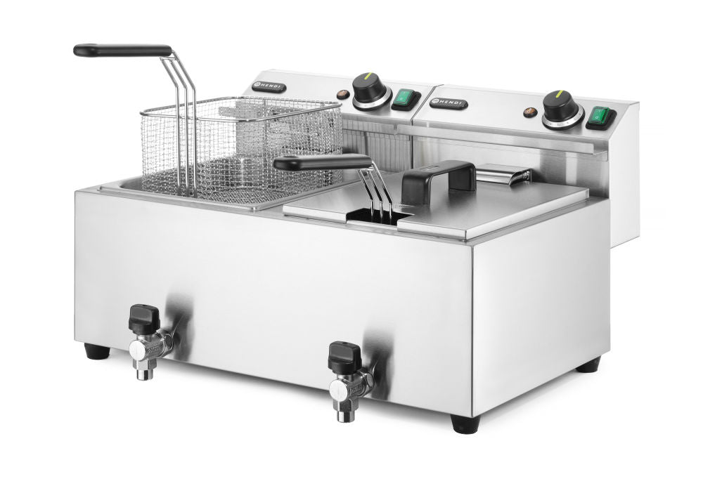 Frityr koker med tappekran, 2 × 8 L, 16L, 230V/7000W, 605x515X (H) 350mm - for Storkjøkken - XL - Storkjøkken