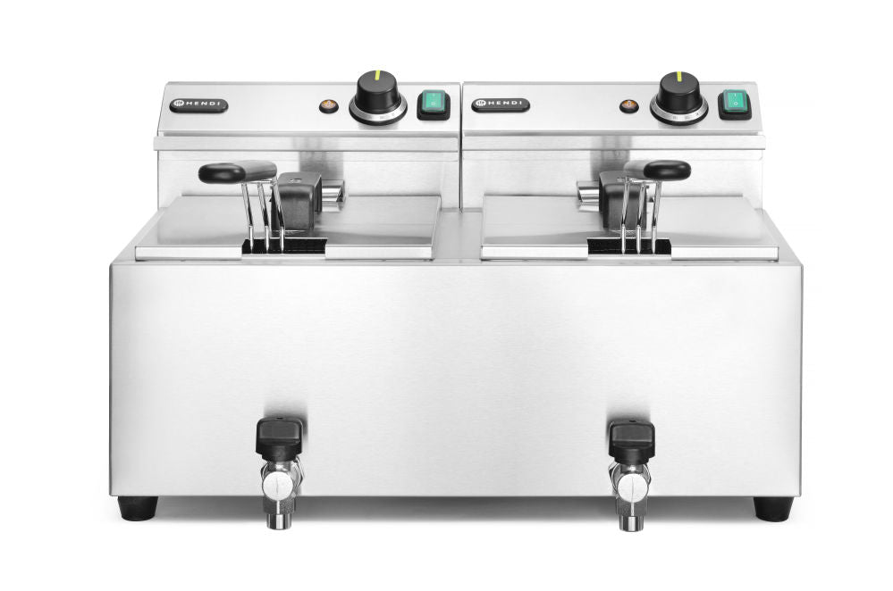 Frityr koker med tappekran, 2 × 8 L, 16L, 230V/7000W, 605x515X (H) 350mm - for Storkjøkken - XL - Storkjøkken