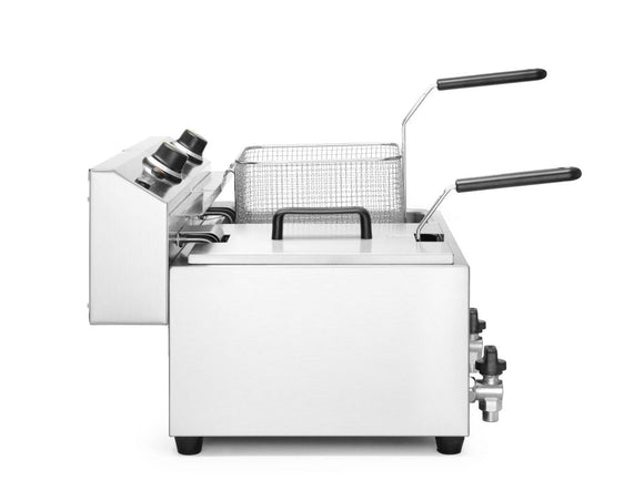 Frityr koker med tappekran, 2 × 8 L, 16L, 230V/7000W, 605x515X (H) 350mm - for Storkjøkken - XL - Storkjøkken