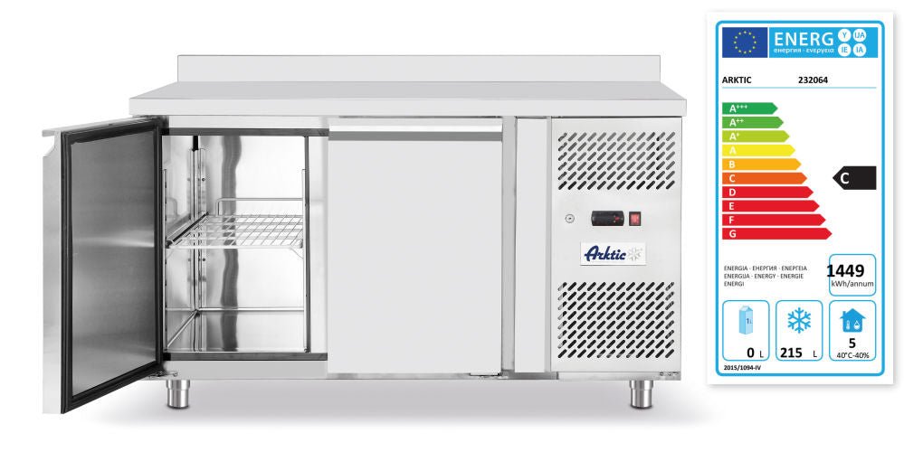 Fryser arbeidsbenk med 2 dører 280L, Arktic, GN 1/1, 420L, 230V/600W, 1360x700X (H) 850mm - for Storkjøkken - XL - Storkjøkken