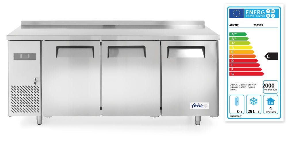 Fryser arbeidsbenk med 3 dører Kitchen Line 390L, Arktic, 291L, 230V/550W, 1800x600X (H) 800mm - for Storkjøkken - XL - Storkjøkken