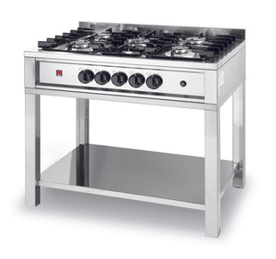 Gass koketopp - 5 brennere, med åpent stativ, 14,3kw, 900x600x (h) 850mm - for Storkjøkken - XL - Storkjøkken