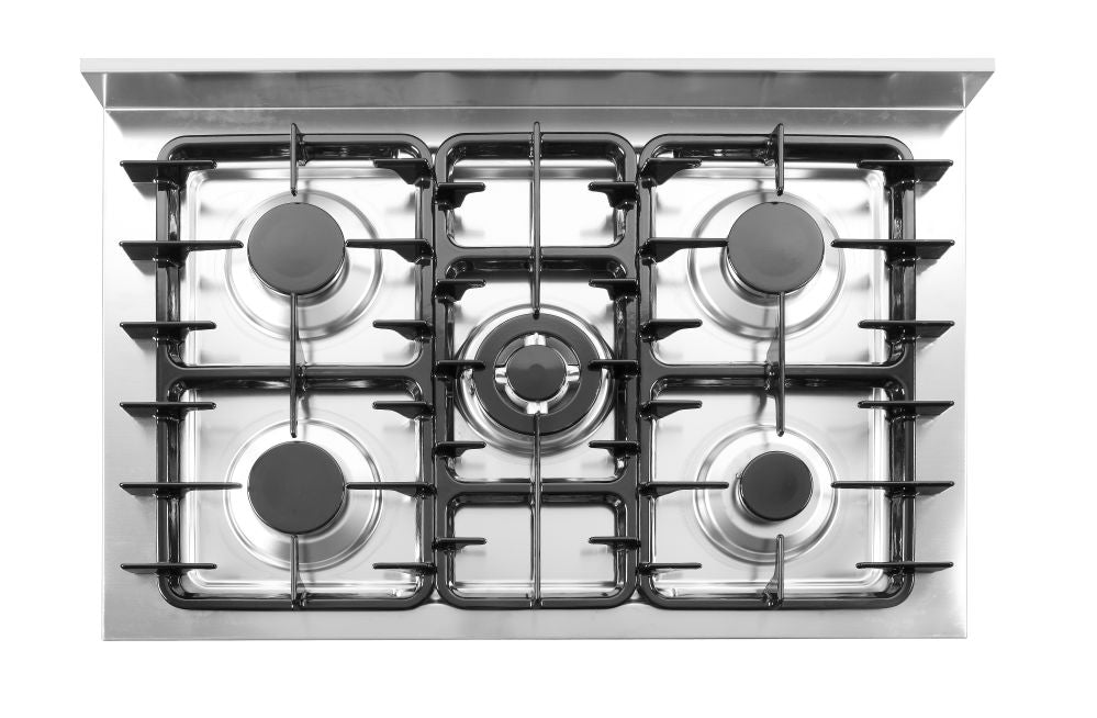 Gass koketopp - 5 brennere med elektrisk ovn, sølv, 230V/2900W, 14,3kw, 900x655x (H) 900mm - for Storkjøkken - XL - Storkjøkken