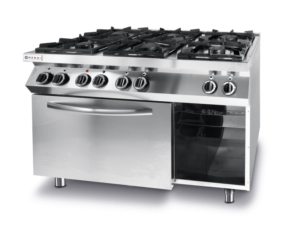 Gass koketopp 6 - brenner med konveksjon elektrisk ovn GN 1/1, 230V/3000W, 28,5kw, 1200x700x (h) 900mm - for Storkjøkken - XL - Storkjøkken