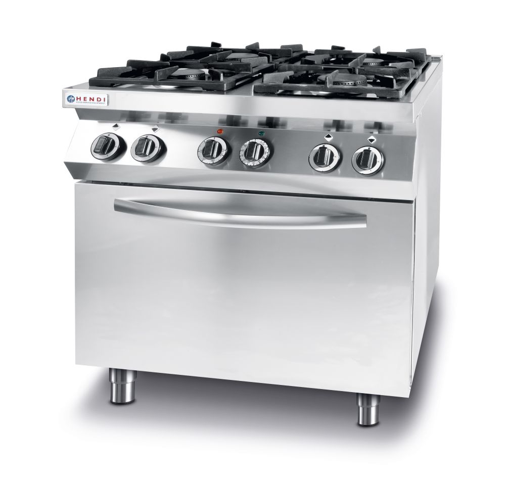 Gasskomfy med 4 - brenner med konveksjon elektrisk ovn GN 1/1, 230V/3000W, 19 kW, 800x700x (h) 900mm - for Storkjøkken - XL - Storkjøkken