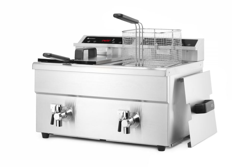 Induksjon Frityr koker med avløpskran - 2 x 8 L, 16L, 230V/7000W, 580x485X (H) 406mm - for Storkjøkken - XL - Storkjøkken