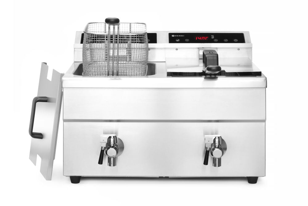 Induksjon Frityr koker med avløpskran - 2 x 8 L, 16L, 230V/7000W, 580x485X (H) 406mm - for Storkjøkken - XL - Storkjøkken