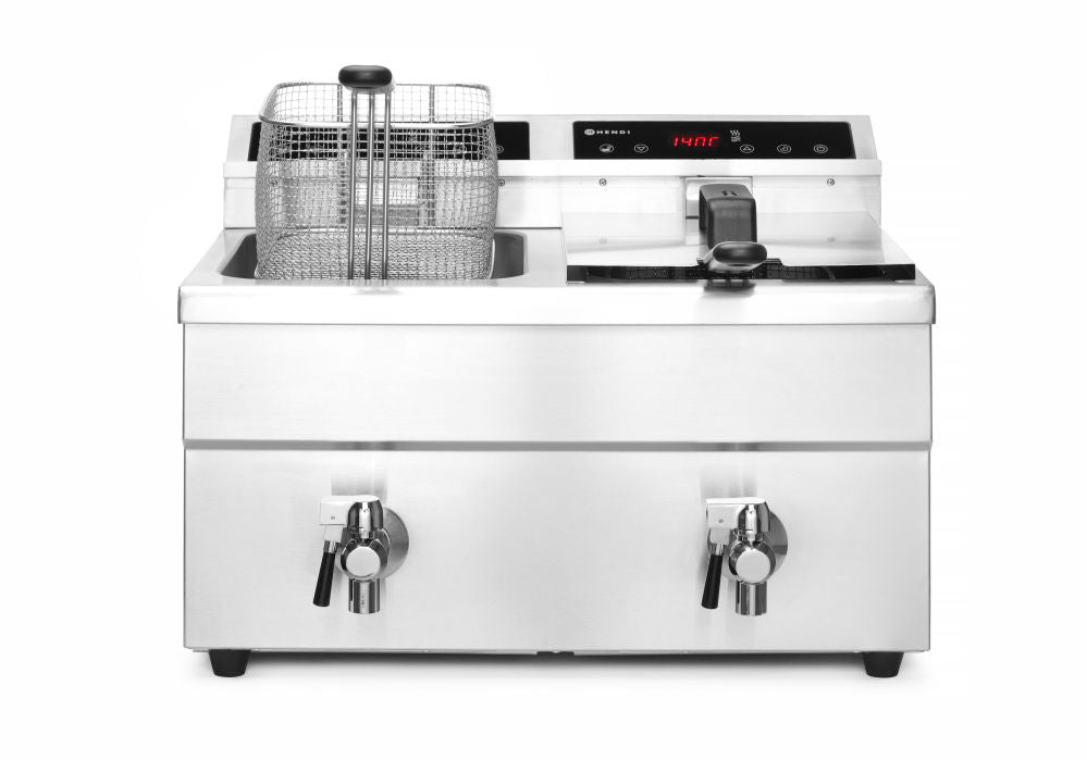 Induksjon Frityr koker med avløpskran - 2 x 8 L, 16L, 230V/7000W, 580x485X (H) 406mm - for Storkjøkken - XL - Storkjøkken