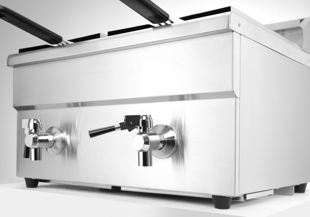 Induksjon Frityr koker med avløpskran - 2 x 8 L, 16L, 230V/7000W, 580x485X (H) 406mm - for Storkjøkken - XL - Storkjøkken