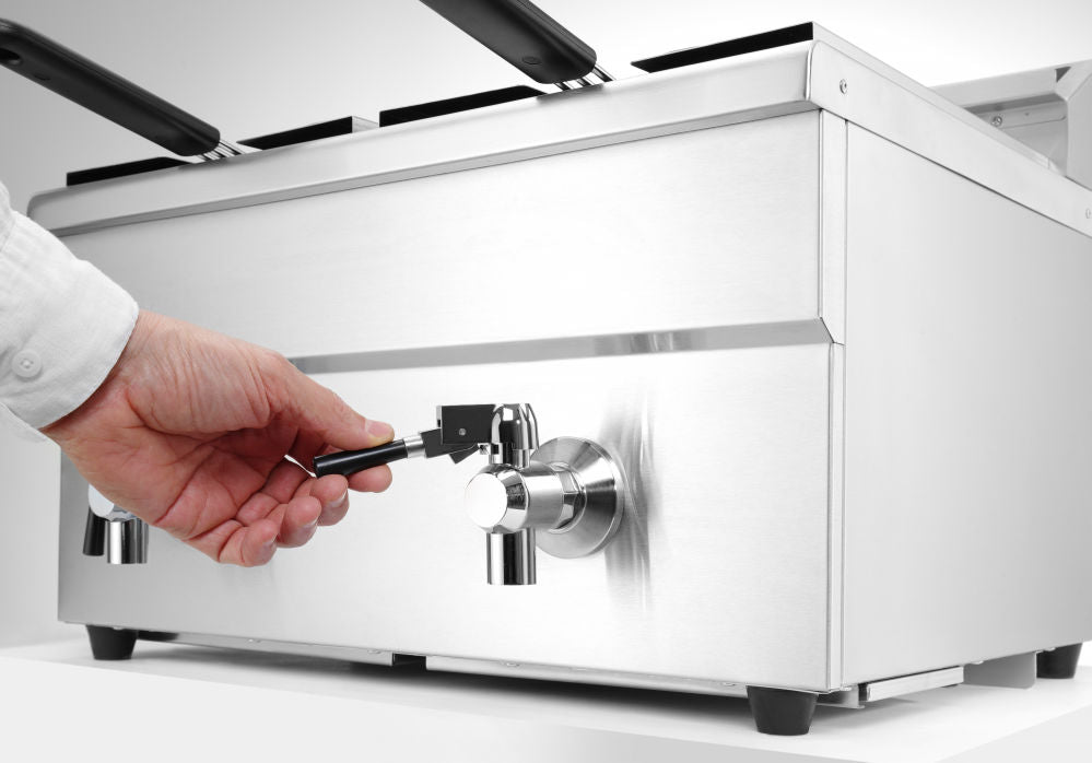 Induksjon Frityr koker med avløpskran - 2 x 8 L, 16L, 230V/7000W, 580x485X (H) 406mm - for Storkjøkken - XL - Storkjøkken