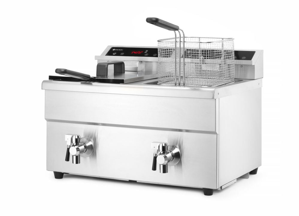 Induksjon Frityr koker med avløpskran - 2 x 8 L, 16L, 230V/7000W, 580x485X (H) 406mm - for Storkjøkken - XL - Storkjøkken