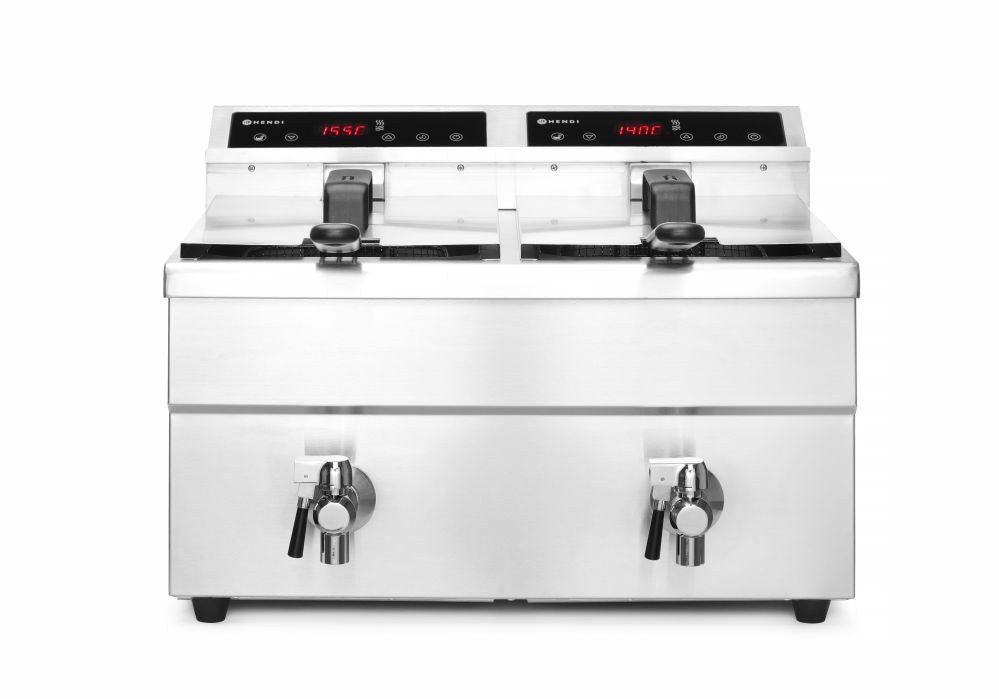 Induksjon Frityr koker med avløpskran - 2 x 8 L, 16L, 230V/7000W, 580x485X (H) 406mm - for Storkjøkken - XL - Storkjøkken