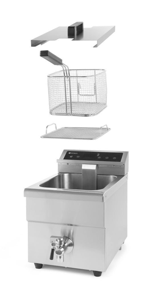 Induksjon Frityr koker med avløpskran, 8 L, 8L, Lysegrå, 230V/3500W, 290x485X (H) 405mm - for Storkjøkken - XL - Storkjøkken