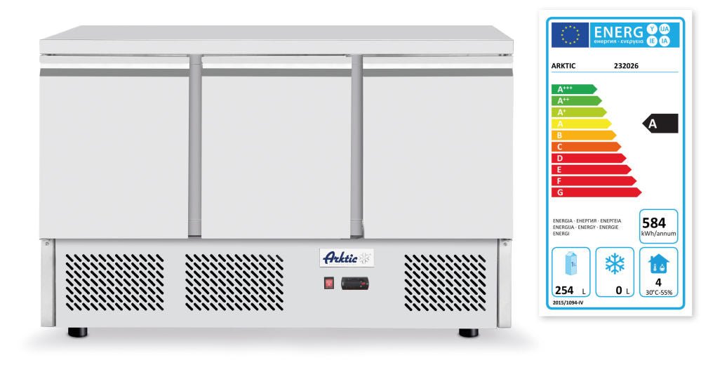 Kjølebenk med 3 dører 380L, ARKTIC, 230V/220W, 1365x700X (H) 880mm - for Storkjøkken - XL - Storkjøkken