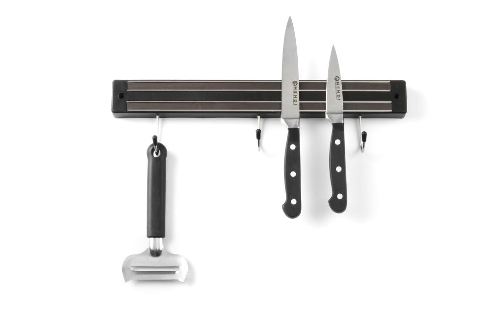 Knivmagnet m/3 kroker - Svart - 340mm - for Storkjøkken - XL - Storkjøkken