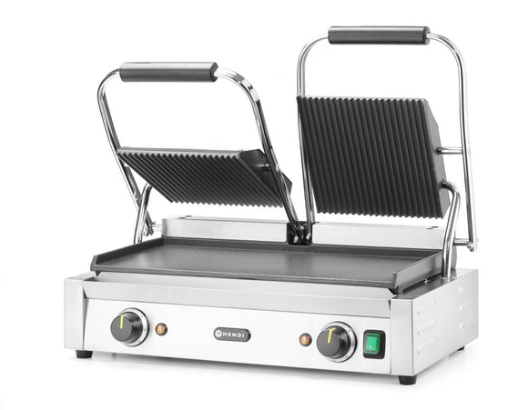 Kontakt Grill - Dobbeltversjon, Ribbed Top and Smooth Bottom, 230V/3600W, 570x370X (H) 210mm - for Storkjøkken - XL - Storkjøkken
