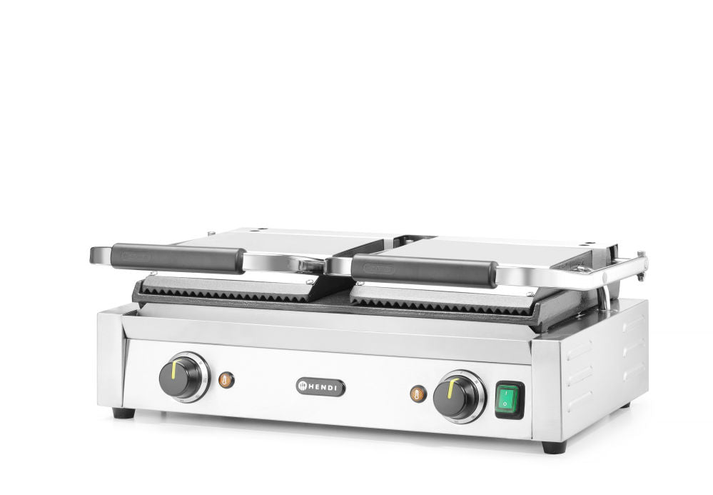 Kontakt Grill - Dobbeltversjon, Ribbed Top and Smooth Bottom, 230V/3600W, 570x370X (H) 210mm - for Storkjøkken - XL - Storkjøkken