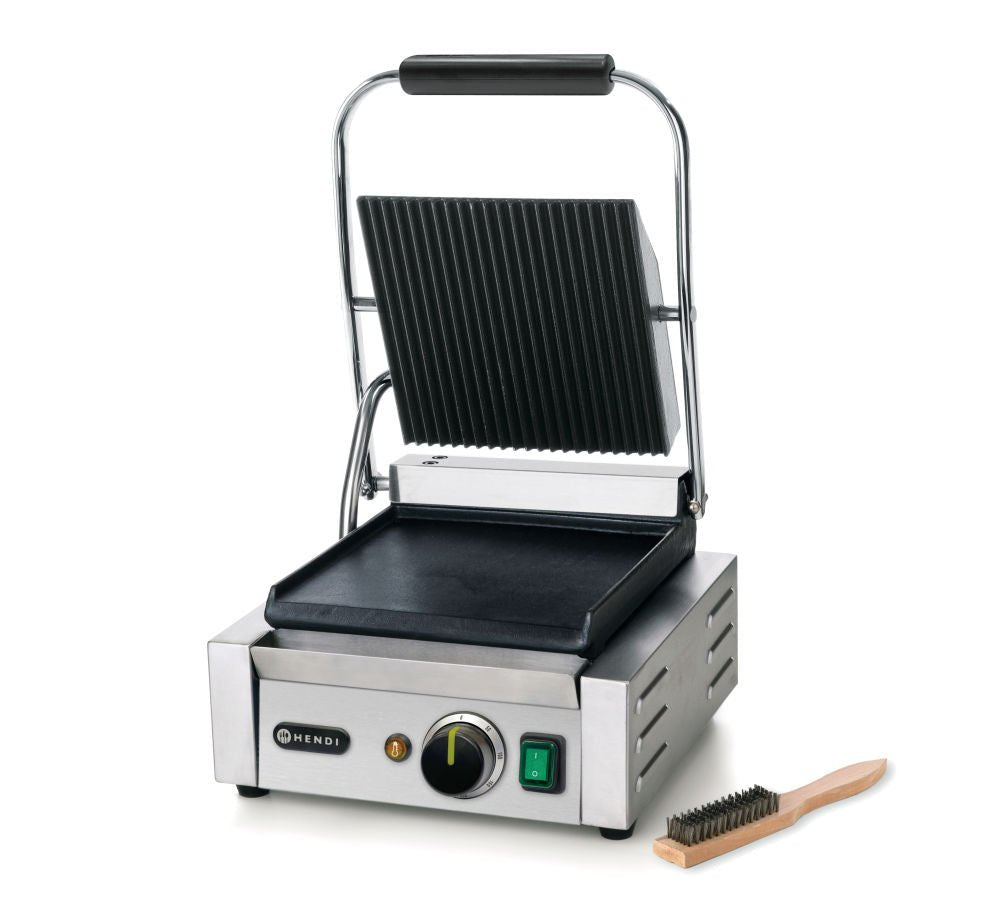 Kontakt Grill - Enkelt versjon, ribbet topp og glatt bunn, 230v/1800W, 310x370x (H) 210mm - for Storkjøkken - XL - Storkjøkken