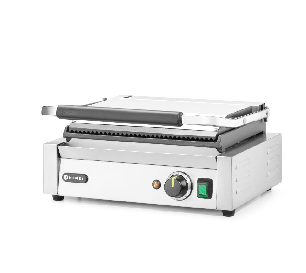 Kontakt Grill „Panini”, ribbet topp og glatt bunn, 230V/2200W, 430x370x (H) 210mm - for Storkjøkken - XL - Storkjøkken