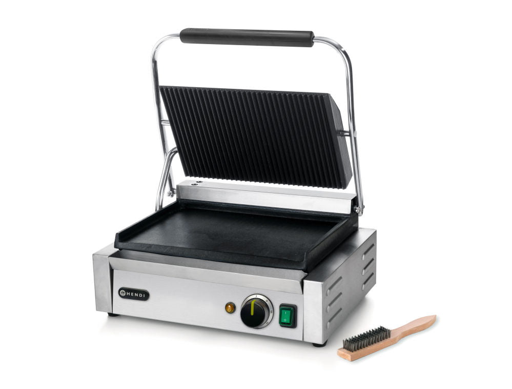 Kontakt Grill „Panini”, ribbet topp og glatt bunn, 230V/2200W, 430x370x (H) 210mm - for Storkjøkken - XL - Storkjøkken