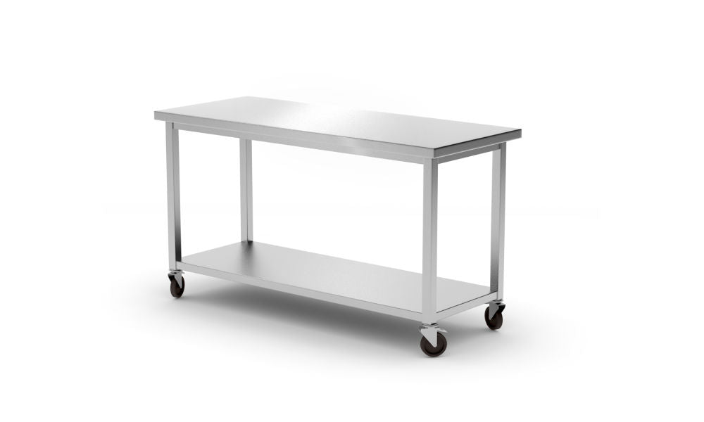 Mobilt bord med hylle - skrudd, dybde 600 mm, 1200x600x (h) 850mm - for Storkjøkken - XL - Storkjøkken