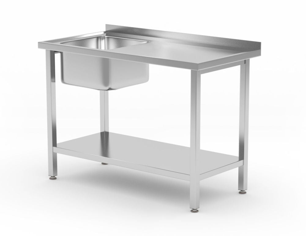 Oppvaskbenk med vask og hylle - skrudd, dybde: 600 mm, synkebolle på høyre side, 800x600x (h) 850mm - for Storkjøkken - XL - Storkjøkken