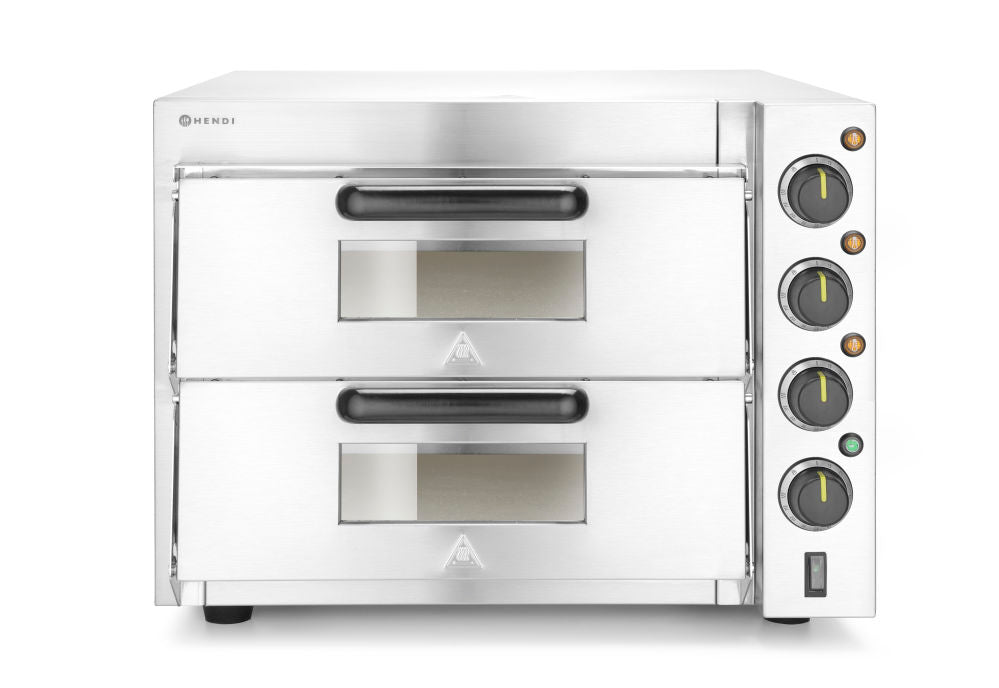 Pizza Ovn dobbelt dekk 3000W, sølv, 230V/3000W, 580x560x (H) 435mm - for Storkjøkken - XL - Storkjøkken