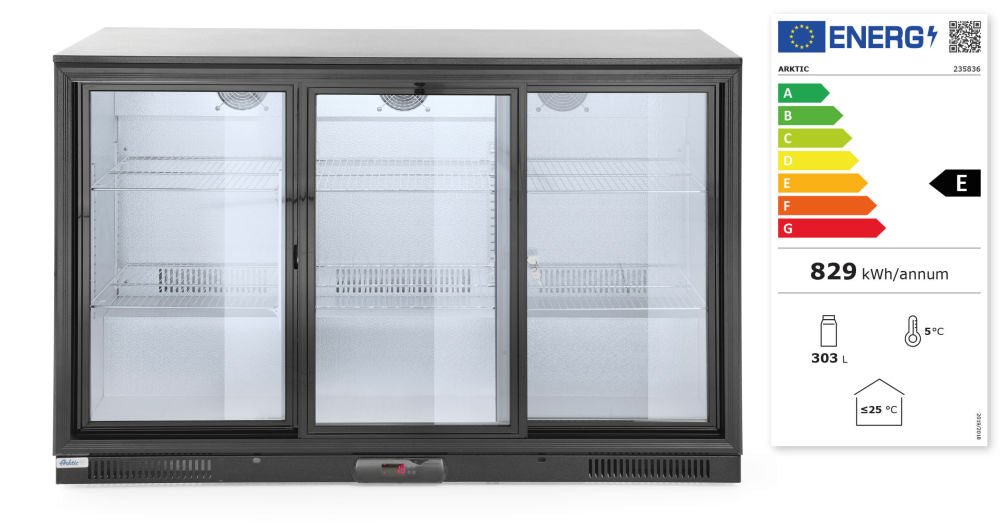 Ryggstang kjøleskap skyvedører 303L, Arktic, 220 - 240V/215W, 1335x500X (H) 900mm - for Storkjøkken - XL - Storkjøkken