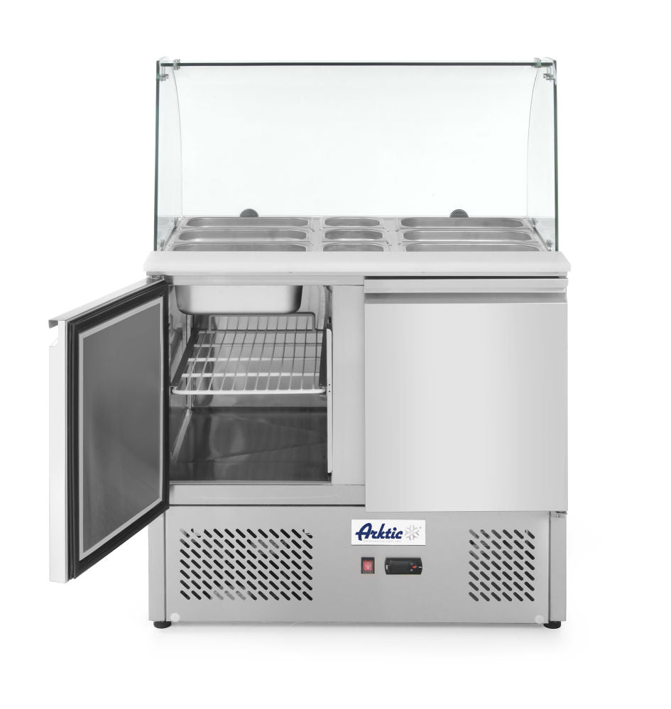 Saladette med 2 dører og glassmonter 300L, Arktic, 230V/310W, 900x700X (H) 1300mm - for Storkjøkken - XL - Storkjøkken