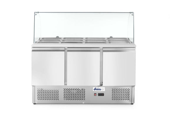 Saladette med 3 dører og glassmonter 380L, Arktic, 230V/310W, 1365x700X (H) 1300mm - for Storkjøkken - XL - Storkjøkken