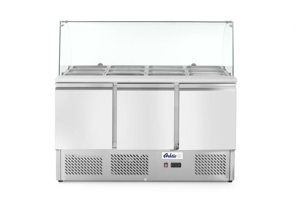 Saladette med 3 dører og glassmonter 380L, Arktic, 230V/310W, 1365x700X (H) 1300mm - for Storkjøkken - XL - Storkjøkken