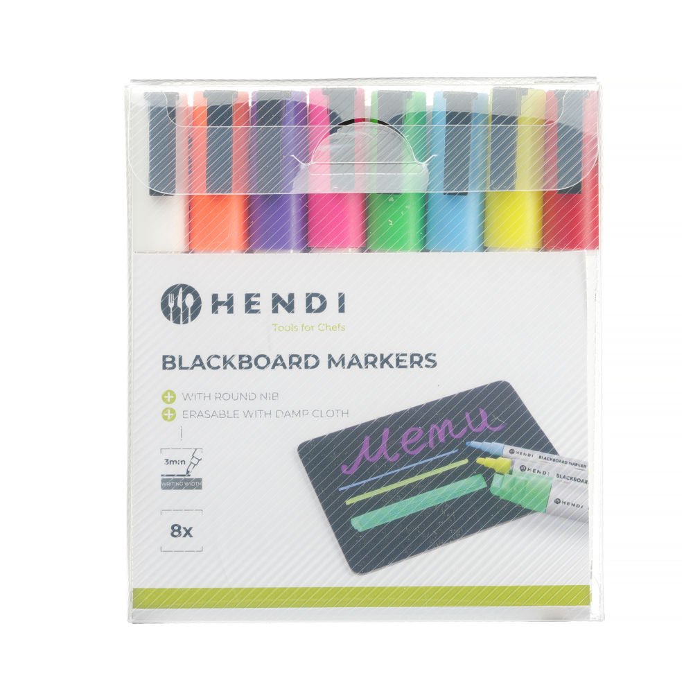 Tavle Markers 3 mm, 1 hvit, 1 rød, 1 blå, 1 grønn, 1 gul, 1 lilla, 1 oransje og 1 rosa markør - for Storkjøkken - XL - Storkjøkken