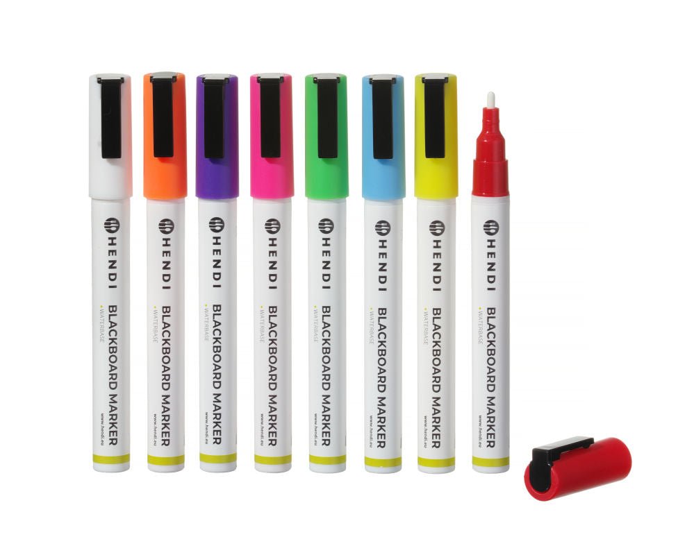 Tavle Markers 3 mm, 1 hvit, 1 rød, 1 blå, 1 grønn, 1 gul, 1 lilla, 1 oransje og 1 rosa markør - for Storkjøkken - XL - Storkjøkken