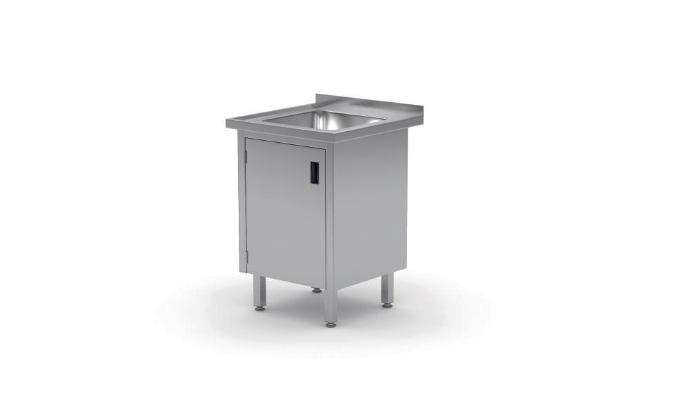 Vaskebord med hengslet Dørslagkap - sveiset, 1 synkebasseng, dybde: 700 mm., 600x700x (H) 850mm - for Storkjøkken - XL - Storkjøkken